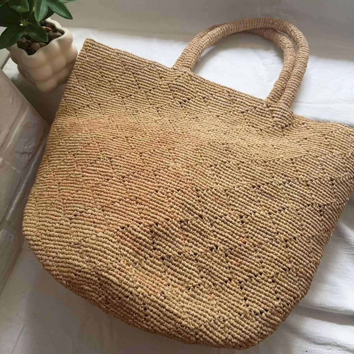Bolso de playa de rafia tejido - Crochet Bag Raffia reseña y precio