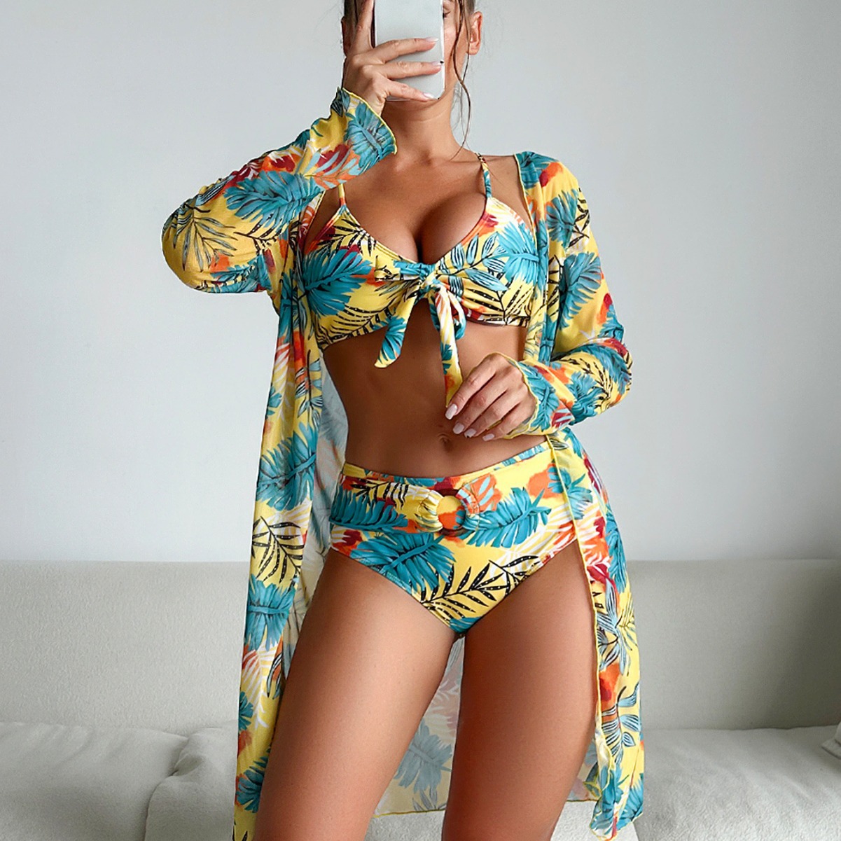 Traje de baño floral de 3 piez - Kimono Sheer Floral reseña y precio